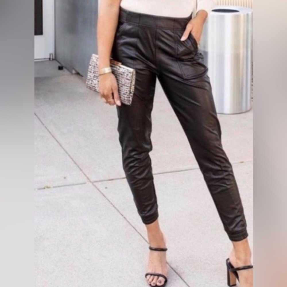 Spanx dark brown faux leather pant jogger women’s size small petite
